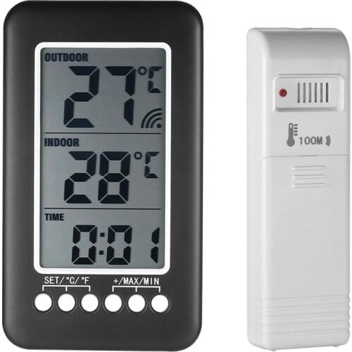 LCD ℃/℉ Digital Wireless Indoor/Outdoor Thermometer Clock Temperature Meter With Transmitter