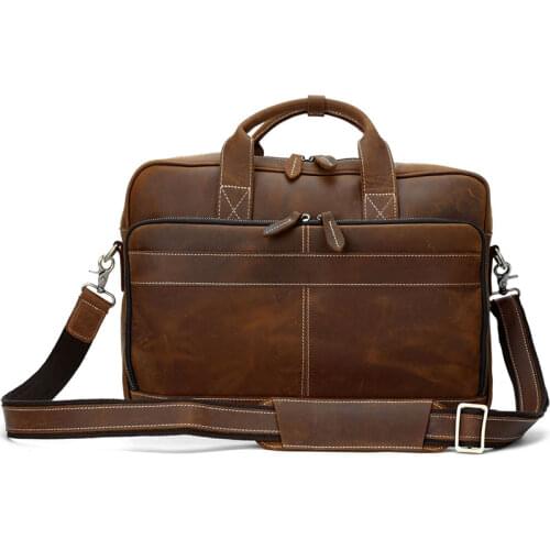 Business men laptop briefcases bag mens Crazy Horse genuine leather bag for 14 laptop male briefcases document bags men leather