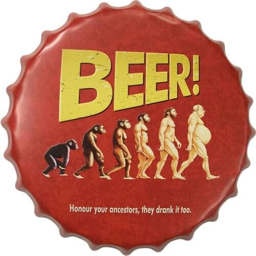 For Home Bars Cafes Restaurants Wall Decor Beer Cap Shape Retro Iron Painting Coffee Beer Pattern Metal Printing Tin Sign Fresco