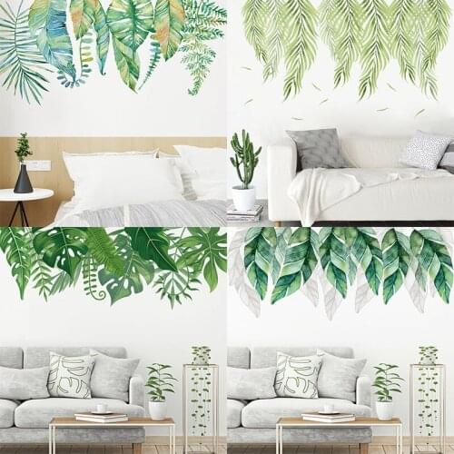 Home Wall Decoration Modern Tropical Plants Large Green Leaves Decor Stickers Living Room Bedroom DIY Wallpaper Mural art Decals