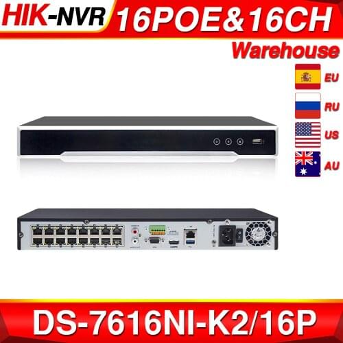 HIK POE NVR DS-7616NI-K2/16P 16CH H.265 12mp POE NVR for IP Camera Support Two Way Audio HIK-CONNECT