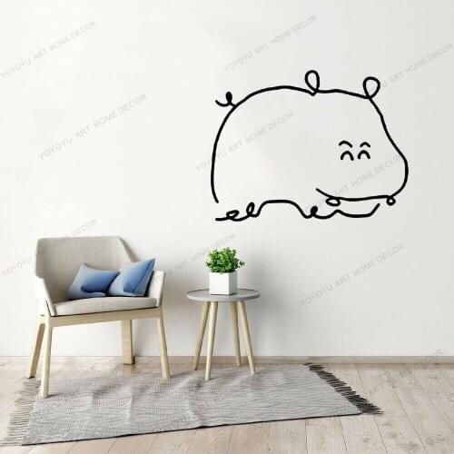Animal Hippo Line Draw Art Wall Sticker For Home Decor Kids Room Fashion Wall Decals Removable Murals Wallpoof CX1601