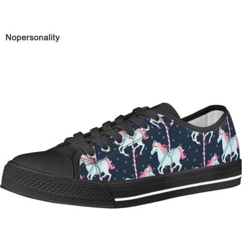 Nopersonality Breathable Carousel Horse Print Canvas Shoes for Women Lightweight Female Ladies Flat Sneakers Low Top Flats Shoes