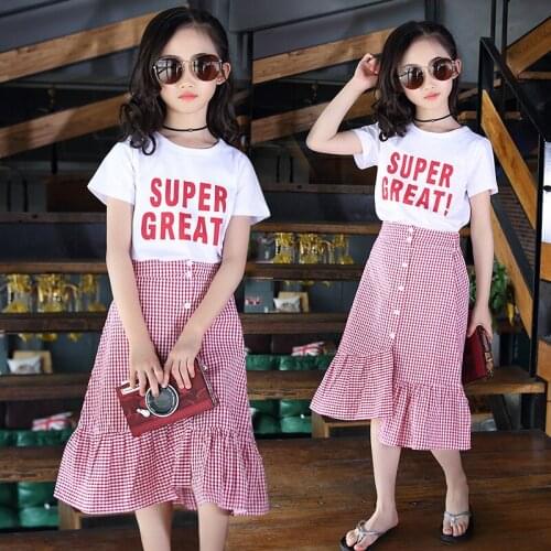 Girls summer 2019 new short-sleeved dress casual skirt two-piece female baby clothes