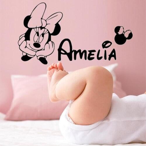 Cute Minnie Wall Sticker for Baby Girls Room Decoration Art Vinyl Cartoon Name Letter Wallpaper Stickers Murals Princess Bedroom