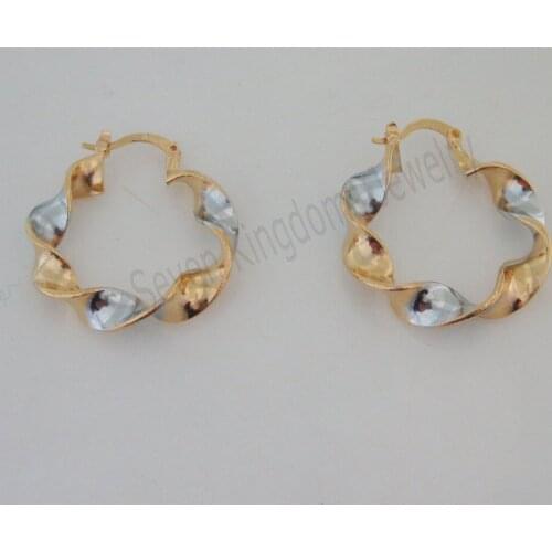 MIN ORDER 10$ CAN MIX DESIGN /NEW - YELLOW&WHITE GOLD GP SOLID OVERLAY FILLED WITH BRASS HOOP 30MM 1.18" EARRING/GREAT GIFT