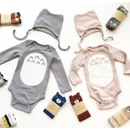 Fashion Baby Romper Jumpsuit Cotton long Sleeve With Hat Cartoon Totoro Baby Romper Clothes cute suits