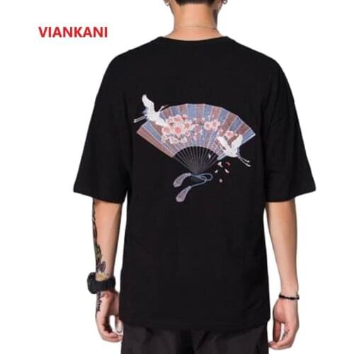2021 Summer Top Mens T-Shirt Streetwear Hot Selling Casual Tee Harajuku Embroidered Handmade Fan He Sakura Flower Top S-4XL