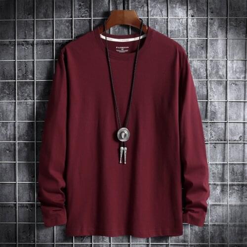M-6Xl Autumn New Mens Long Sleeve Cotton T-Shirt Male O-Neck Black White Solid Color Casual Loose T Shirts Basic Tops