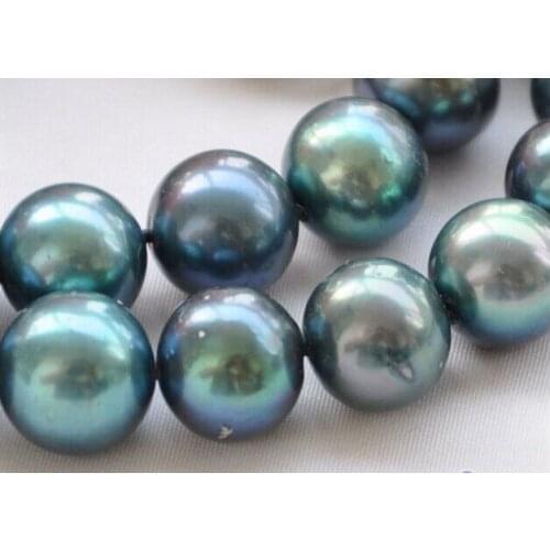 ~! New 9-10mm PEACOCK BLACK ROUND Freshwater cultured PEARL NECKLACE 18 WW