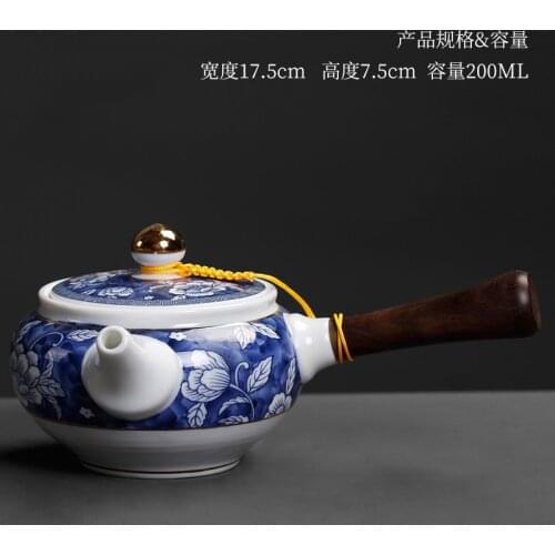 Jingdezhen blue and white porcelain ebony single side teapot ceramic Kung Fu tea set tea filter large size household kettle