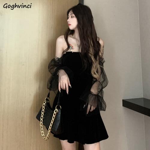 Long Sleeve Dress Womens Slim Solid Off Shoulder Sexy Slash Neck High Waist Design Mesh Fashion Club Wear Temperament Lady New