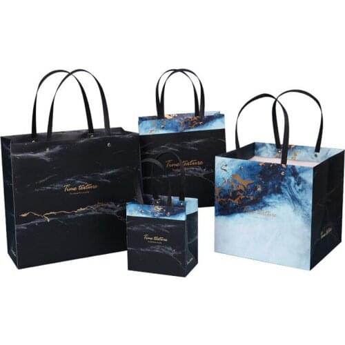 Simple Gilding Gift Bag Blue Black Gilt Marbling Bronzing Rivet New Year Wedding Candy Receiving Hand Carrying Paper Gift Box