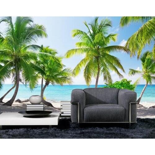 Custom photo wallpaper 3D stereoscopic Beach tree blue sky landscape TV backdrop mural wallpaper Non woven wallpaper