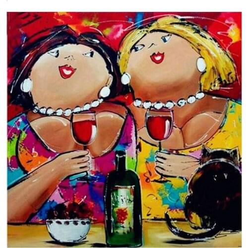 Needlework Cartoon Two Women Drinking Full Square Round Drill 5D Diy Diamond Embroidery Cross Stitch Kits Wall StickersZP-2703