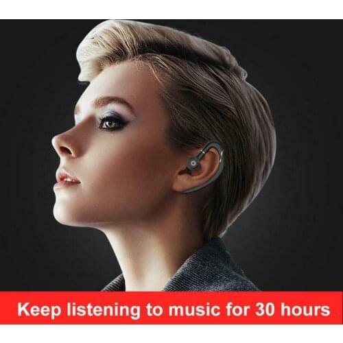 Q10 Bluetooth 5.0 Single Ear Stereo Earbud Portable Wireless Headset Built-in Mic Ear Hook Headphone