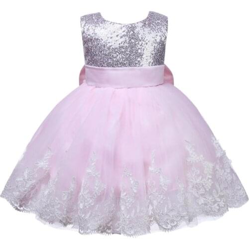Sequin Tulle Baby Girl Baptism Dress for 1st Year Birthday Big Bow Newborn Party Wedding Gown Infant Christening Easter Clothing