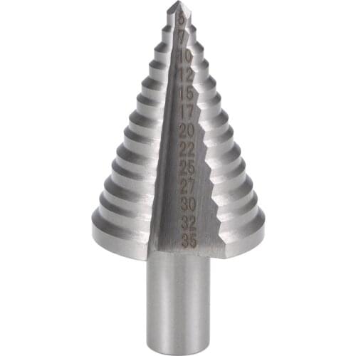 Uxcell Step Drill Bit HSS 5mm to 35mm 13 Step Size Titanium Coated Straight Flutes Round Shank for Metal Wood Plastic Silver