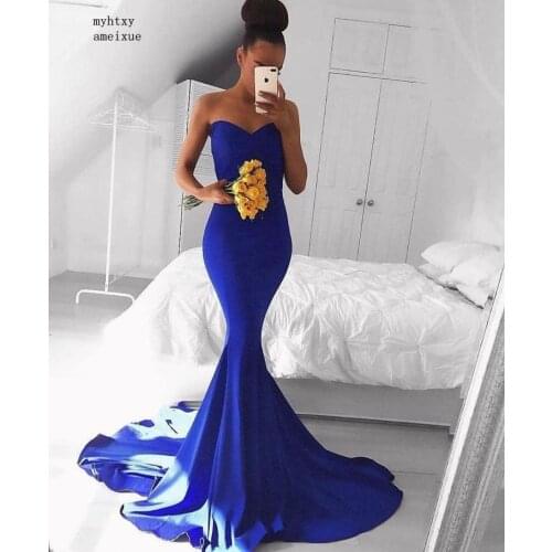 Gorgeous Royal Blue Evening Dresses Sweetheart Neckline Mermaid Style Formal Party Dresses Long Evening Gowns Sweep Train 2020