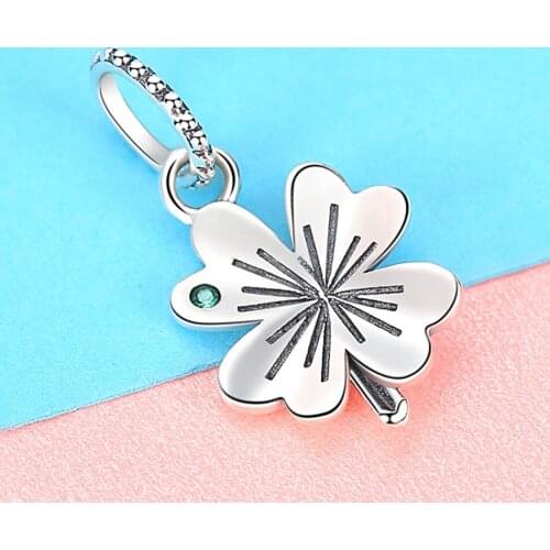 Vintage Pendant 925 Sterling Silver Beads Four Leaf Clover Charm Fit Bracelet & Necklace Woman Jewelry Making Gift DIY