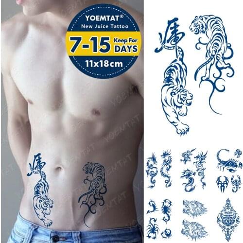 Juice Ink Lasting Waterproof Temporary Tattoo Sticker Tiger Dragon Scorpion Wolf Tribal Totem Flash Tattoos Body Art Fake Tatto