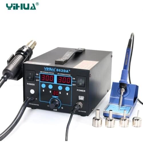 YIHUA 862DA+ Blue Ferroalloy Holder Hot Air Soldering Station With Iron Soldering Station Welding Machine Free shipping