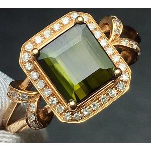 Fine Jewelry Real Pure 18 K Gold Jewelry 100% Natural Green Tourmaline Gemstones 2.3ct Diamonds Males Wedding Fine Mans Rings