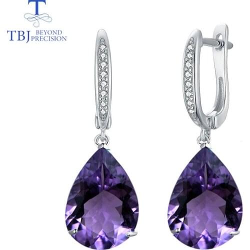 TBJ,Natural Brazil amethyst gemstone water drop 12*16mm 925 sterling silver earring fine jewelry for woman anniversary best gift