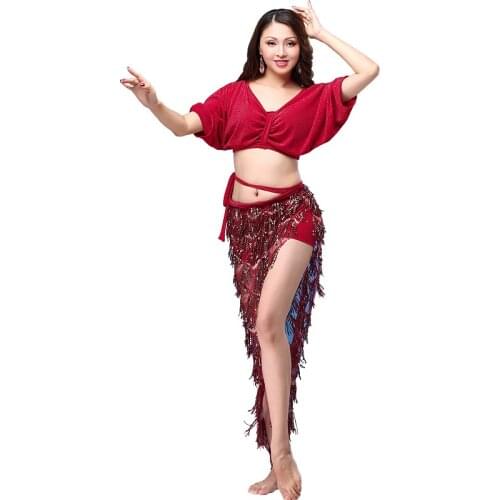 Professional women belly dance clothes top+skirt 2pcs belly dance set for girls dance suit S1080 + Q3154