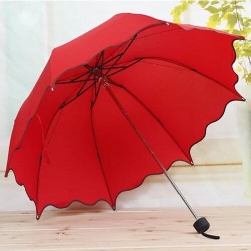 For Women Rain Umbrella 3 Folding Female Umbrellas Handle Comfortable Strongly Brand Princess Craft Outdoor Travel