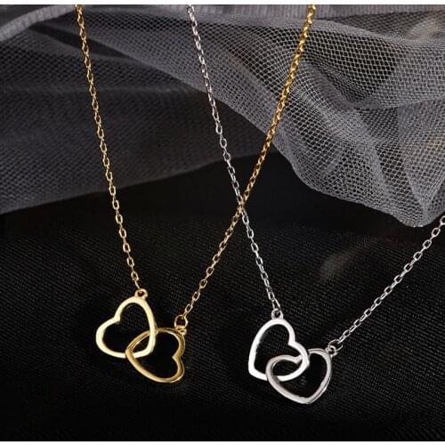 Charm 18K Gold Double Heart Pendant 925 Sterling Silver Wedding Pendants Necklace For Women Party Choker Jewelry Gift