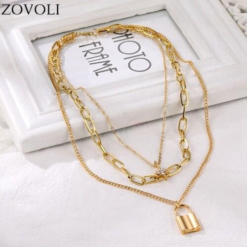 ZOVOLI Punk Cuban Link Chain Necklaces For Women Lock Pendant Layered Choker Necklace Fashion Jewelry Gift 2020