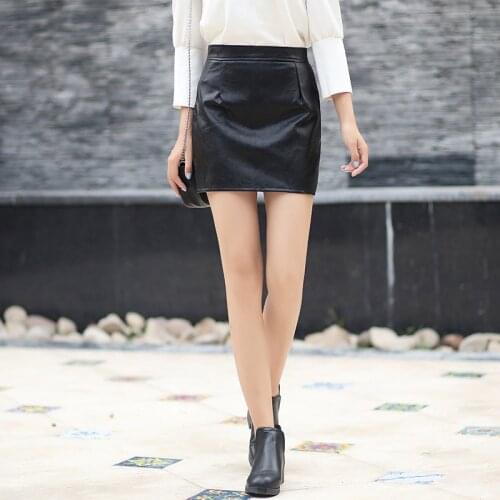 Winter Women High Waist Slim Skirt PU Faux Leather Short Skirts Sexy Pencil Bodycon Female Mini Skirt Trendy Office Ladies Black