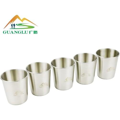 1 Set 5Pcs 200ML Stainless Steel Camping Cup Mug Outdoor Camping Hiking Folding Portable Tea Coffee Beer Cup