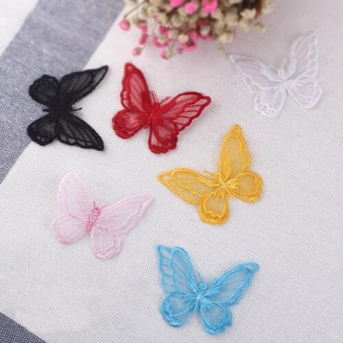 10Pcs French Lace Fabric Butterfly 2 Layer Ganza Embroidered Lace Trim Patches Applique Wedding Dress Fabric DIY Sewing Craft