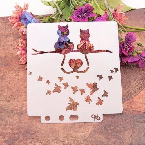14.1*13 Love cats scrapbook stencils spray plastic mold shield DIY cake hollow Embellishment printing lace ruler Easter