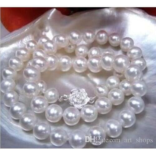 2017 Pretty! 8-9mm White Akoya Cultured Pearl Necklace 17.5'' >Dongguan girl jewerly Store free shipping