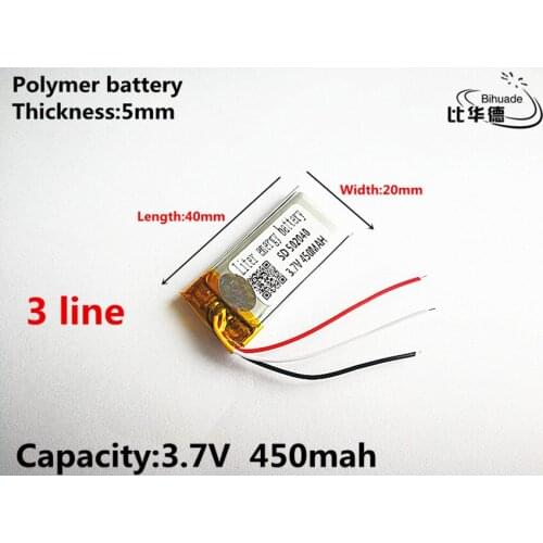 3 line Good Qulity 3.7V,450mAH,502040 Polymer lithium ion / Li-ion battery for TOY,POWER BANK,GPS,mp3,mp4