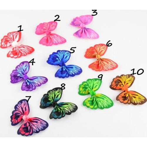 300pcs/lot Wholesale 2.4 Inch Mini Printed Satin Ribbon Bow Without Hairpins Boutique Butterfly Hair Bows DIY Accessories HDJ103
