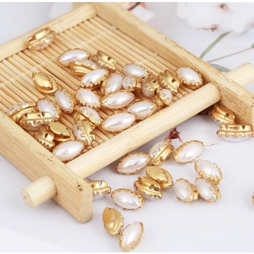 5x10mm Gold Claw Horse eye Sewing Pearl Stone Flatback Flower Claw Sew On Pearl Crystal Rhinestone DIY For Dresses Decoration