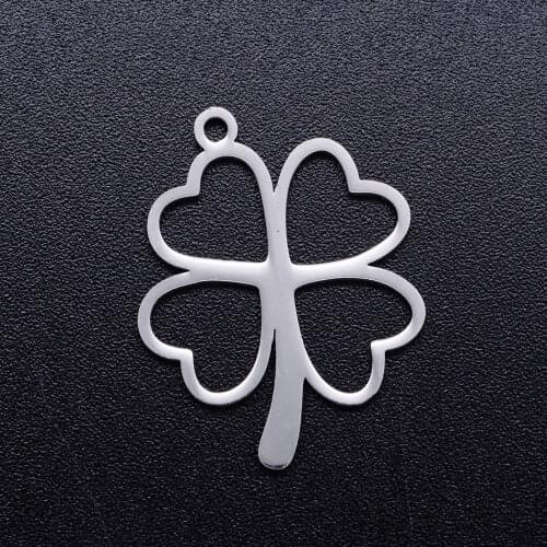 5pcs/lot Hollow Heart Four Flower Stainless Steel DIY Charms Wholesale Charm for Bracelet Making OEM Charm Accepted