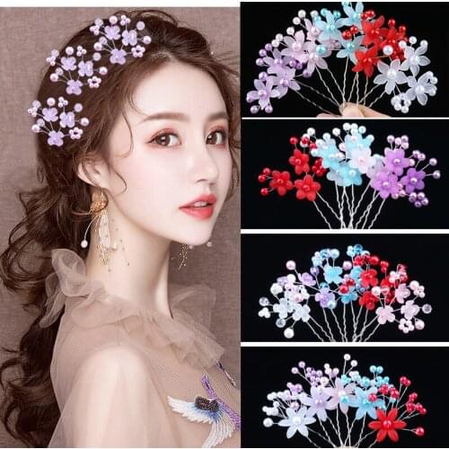 5Pcs/Lot Bride HairPin Beads Rhinestone Wedding Bridal Flower Pearl Hair Pins For Women Ladies Girls Hair Accessories