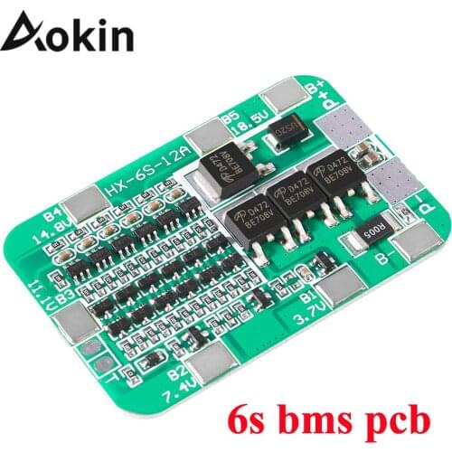 Aokin 6S 15A 24V BMS PCB Protection Board For 6 Pack 18650 Li-ion Lithium Battery Cell Module bms 6s