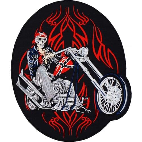 LARGE FIRE MOTORCYCLE Embroidered Applique Sewing Label punk Patches Clothes Stickers Apparel Accessories Badge