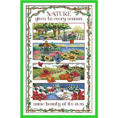 Four season cross stitch kit lanscape garden 14ct 11ct count printed canvas stitching embroidery DIY handmade needlework