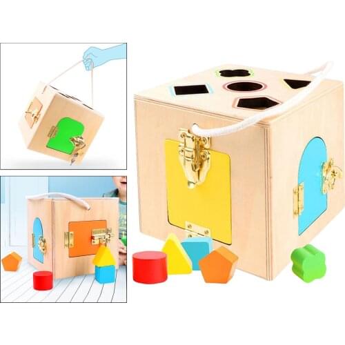 Wooden Lock Box 4 Different Locks Mechanisms Puzzle Game Matching Game for Toddler Kids