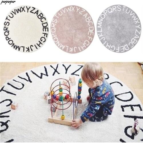 120cm Nordic ins Letter Playmat Round Area Rug Carpets Kids Baby Play Games Mat Antiskid Crawling Blanket Baby Bedroom Decor