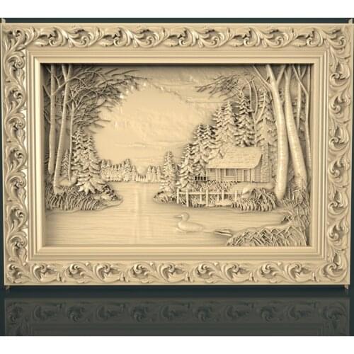 Hut home decor painting STL 3d model relief for cnc router carving and engraving artcam aspire