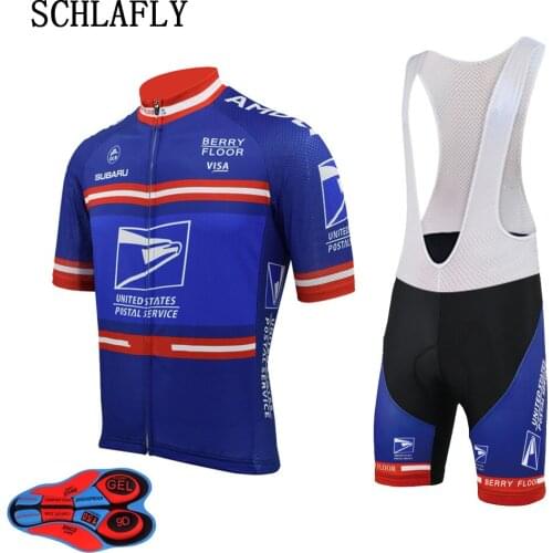 Blue cycling jersey sets 9d Silicone cushion summer short sleeve jersey+bib pants bike wear cycling clothing schlafly