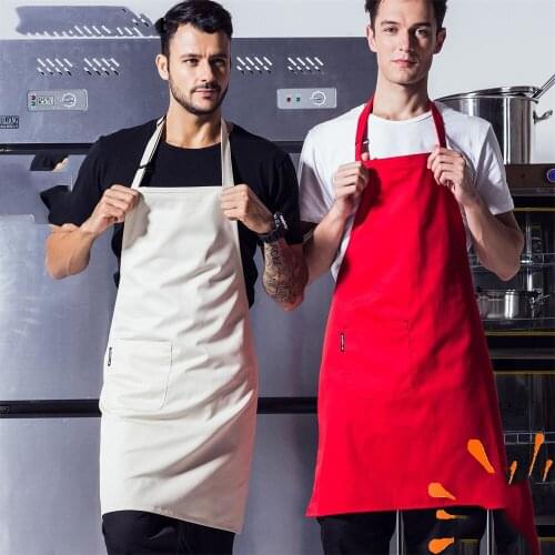 Korean fashion men and women solid color hanging neck apron kitchen home cooking overalls apron coffee shop apron